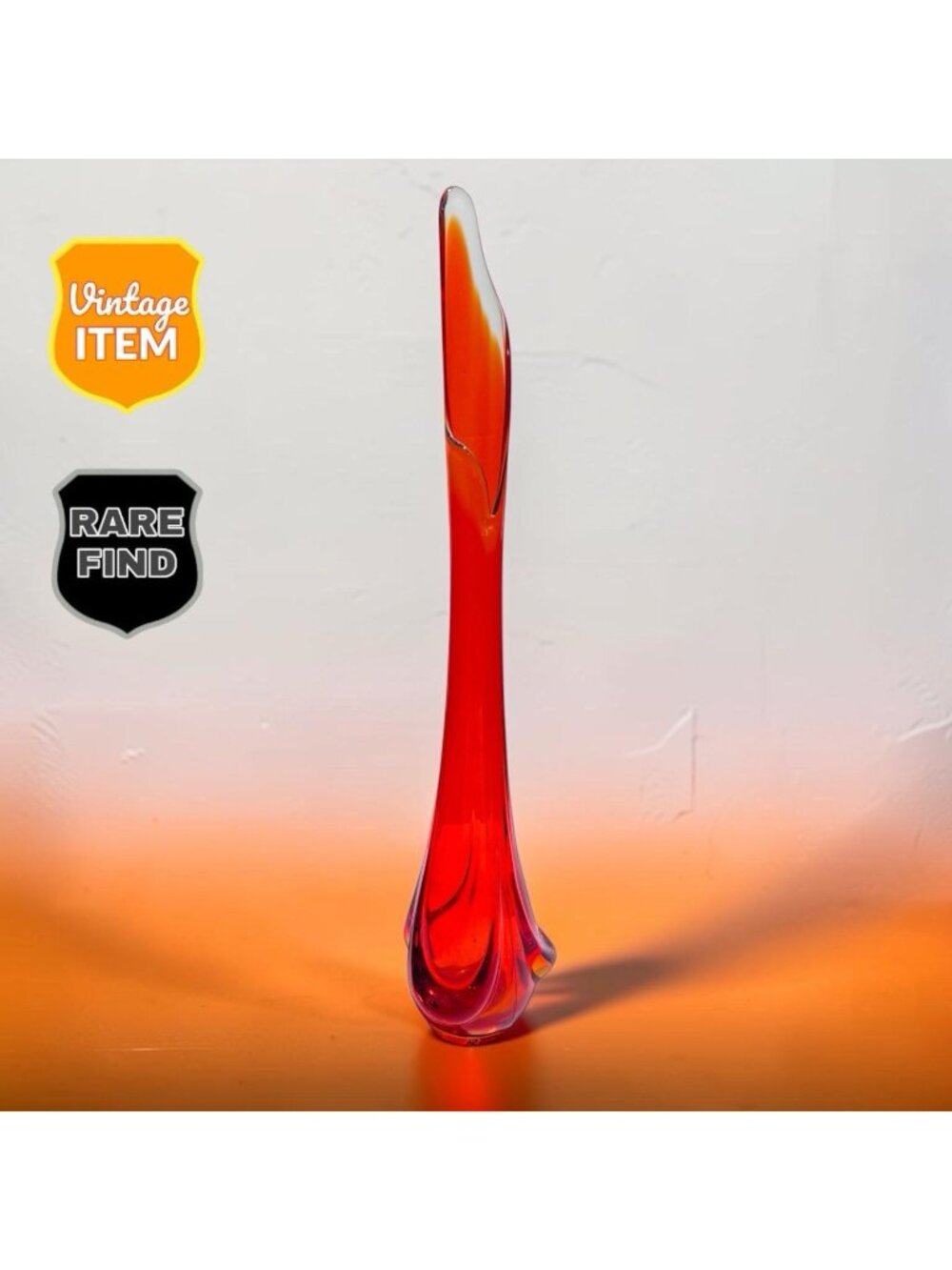 Vintage Viking Persimmon Orange Epic Drape Swung MCM Vase 17”. No Chips. RARE!
